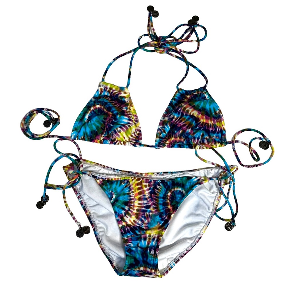 Shoshanna Blue Pastel Tie Dye String Tie Bikini M Y2K